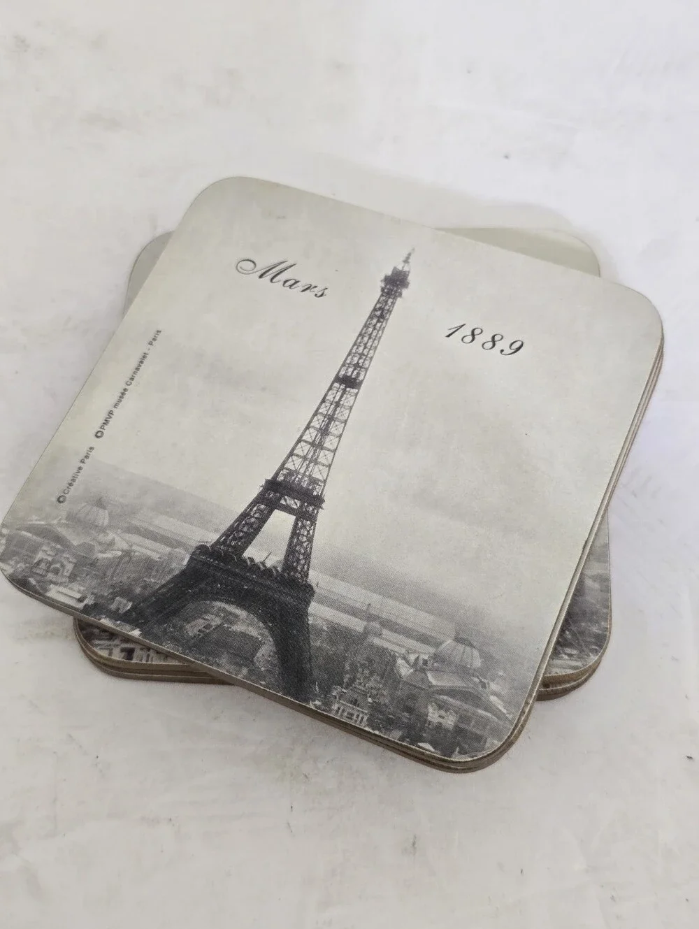 vintage 6 Coasters Paris Eiffel Tower Development Photography Depiction History
